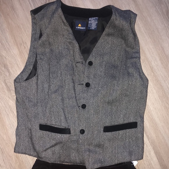 Black Velvet Skirt, Tweed vest with black velvet buttons, back & pocket accents - Picture 3 of 8